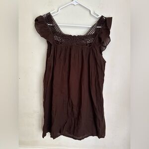 J Crew Brown Flutter Sleeved 100% Cotton Top Med